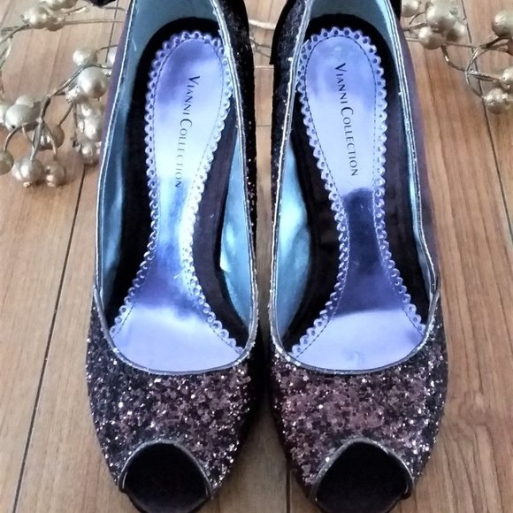 ELEGANT Brown Glitter Crystal Sequined / Satin Jeweled Shoes with bows - Picture 3 of 9